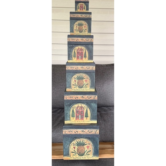 LANG Other - Primative Stacking Boxes (7), Welcome Friends by R.A. Lang Card Co